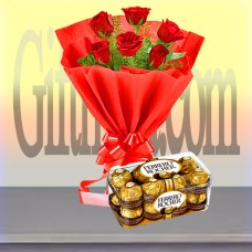 Red Rose Bouquet with Ferrero Rocher Chocolate Combo
