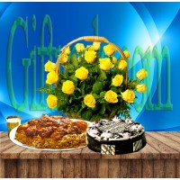 Yellow Roses Basket and Sultan's Dine Kacchi Combo
